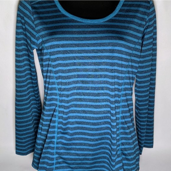 Eddie Bauer Blue Striped Hooded Long Sleeve Shirt w/ Pockets Womens Medium - Picture 1 of 6
